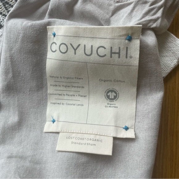 Coyuchi Lost Coast Organic Standard Sham Cover White Gray Blue Neutral NEW - Picture 5 of 11